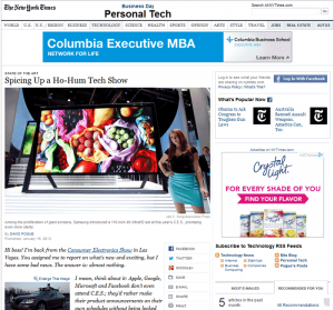 Screen shot of NY Times CES story