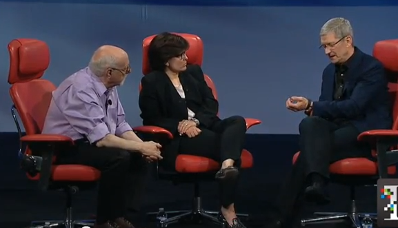 Photo of Walt Mossberg, Kara Swisher and Apple CEO Tim Cook