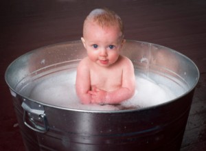 Photo of baby in bathtub.