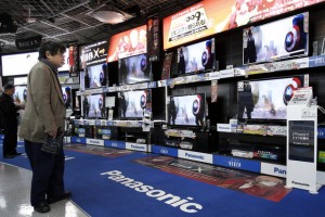 Photo of display of Panasonic flat-panel TVs