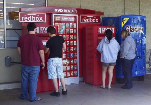 Customers at Redbox kiosk