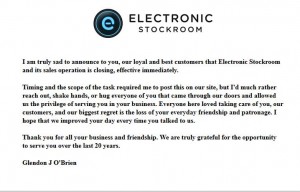 Electronic Stockroom announcement