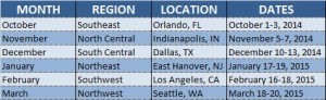 Graphic of The Tech Tour schedule