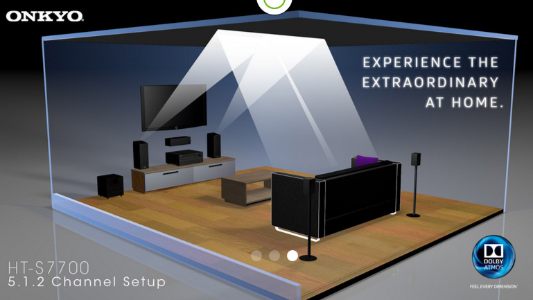 Onkyo graphic showing Dolby Atmos home theater