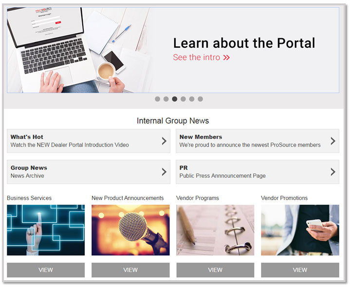 Screenshot of ProSource portal