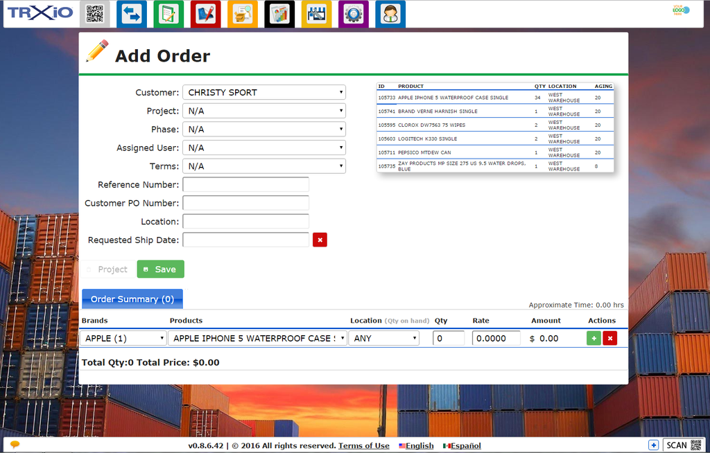 Screen shot of the TRXio software