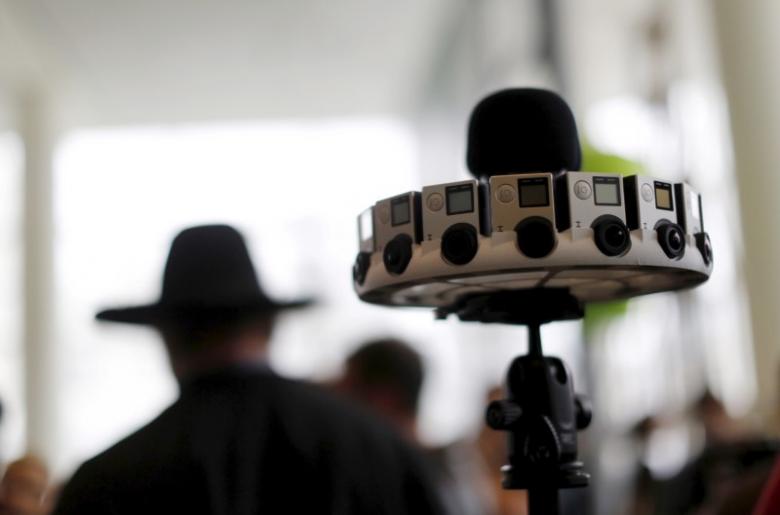 A GoPro device featuring 16 cameras, to be used with Google's "Jump," to provide viewers with 360-degree video, is shown during the Google I/O developers conference in San Francisco, California May 28, 2015. REUTERS/Robert Galbraith