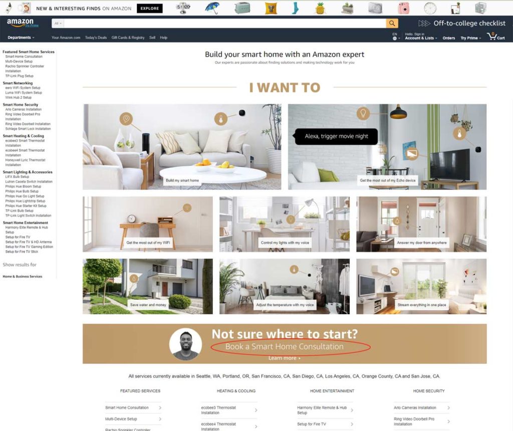 Amazon webpage w/consultation