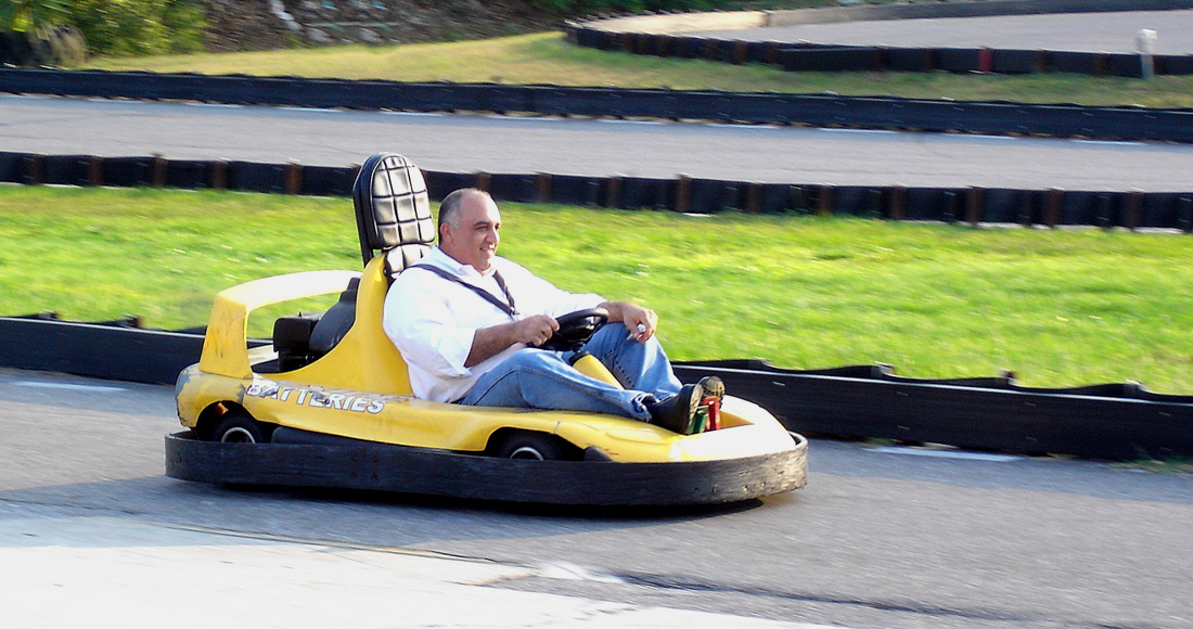 Monte Wood on a go-kart