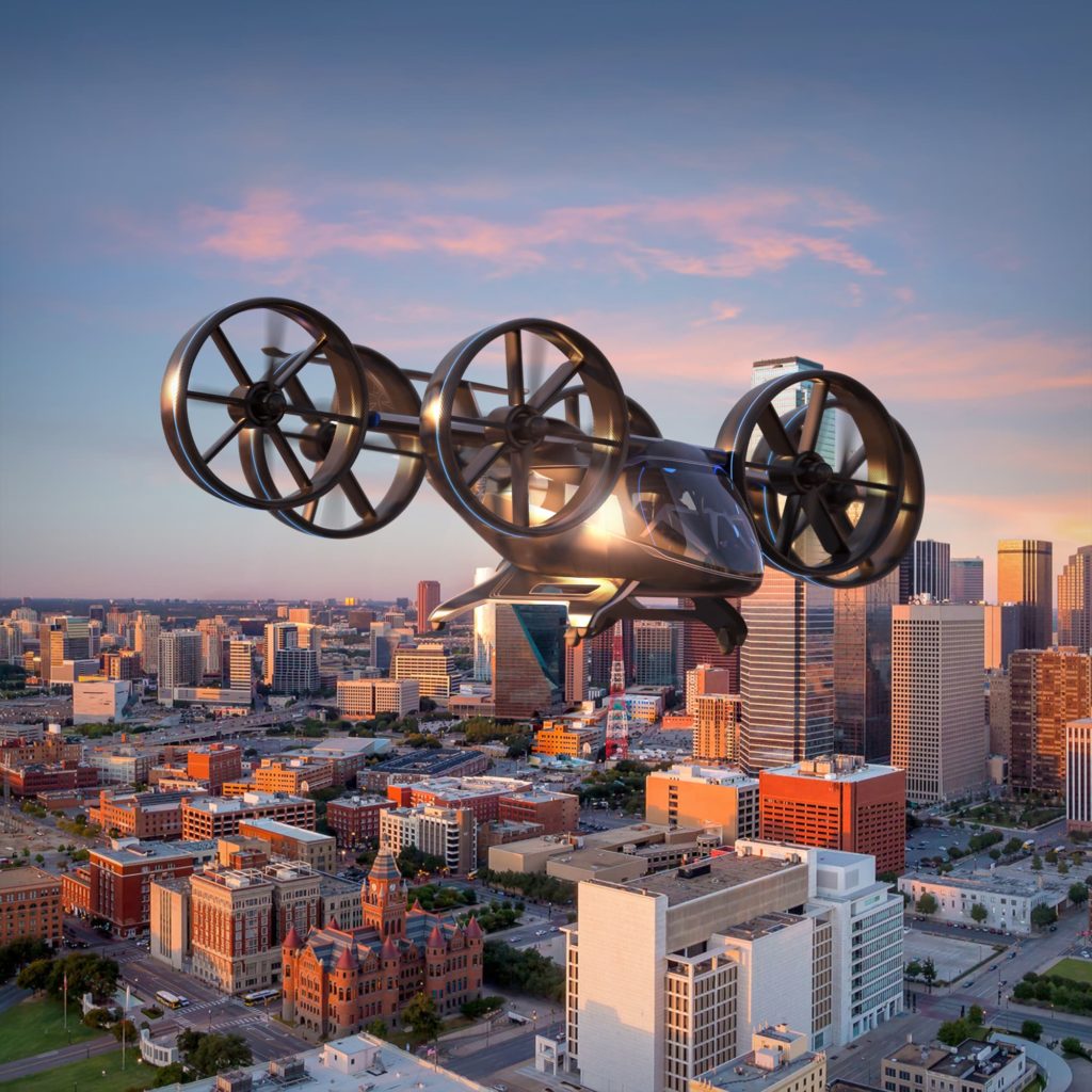 artists rendering of a flying car