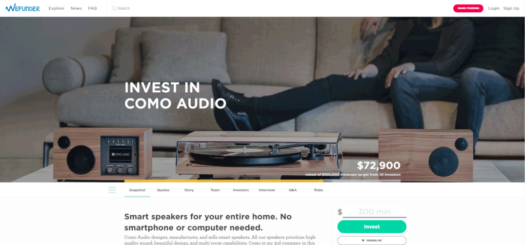 Photo of Wefunder Como Audio profile page