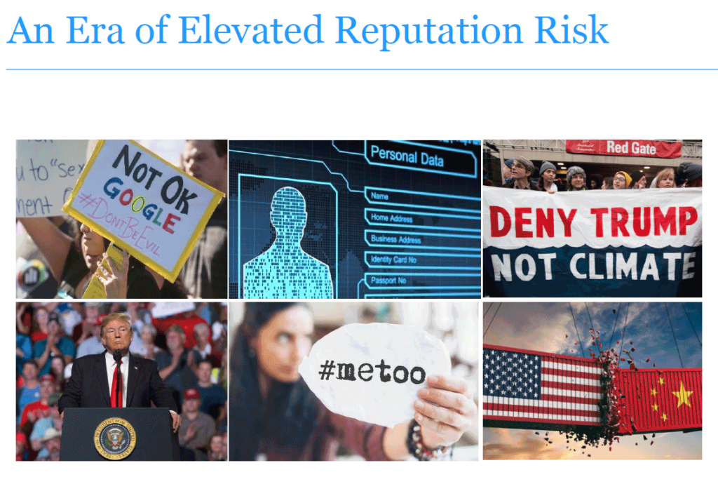 RepTrak 100 graphic suggesting era of elevated risk