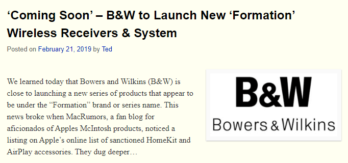 B&W to Launch Formation