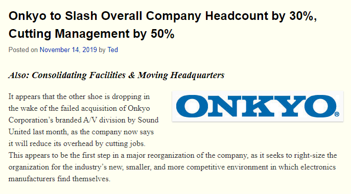 top ten Strata-gee stories of 2019 - Onkyo to slash company overhead by cutting jobs