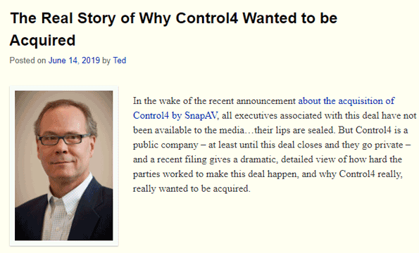 The very top story - why Control4 wanted to be acquired