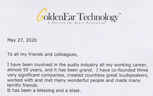 Sandy Gross wrote this letter resigning his position of President Emeritus of GoldenEar