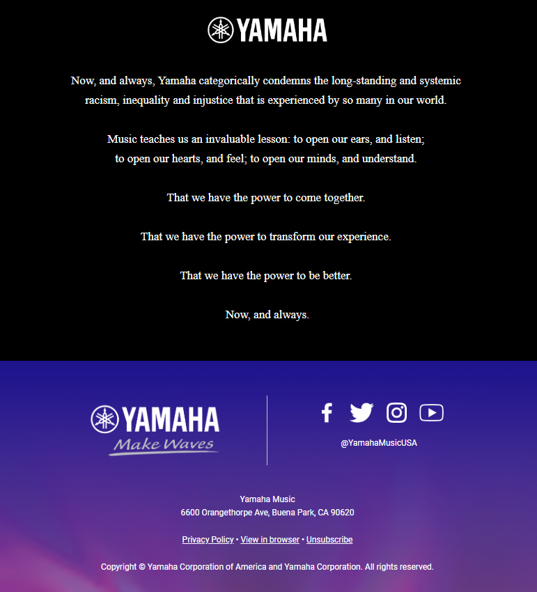 Yamaha statement on 'systemic racism'