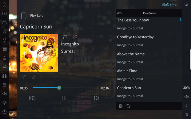 A screen shot of browsing a music library via the BluOS Crestron Media Player Driver