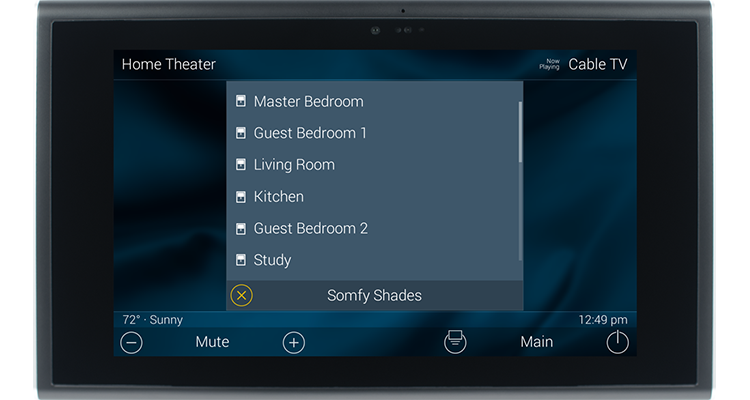 Screenshot of URC Total Control system controlling Somfy shades