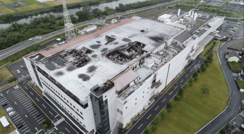 A photo of the burned out AKM factory after the fire was extinguished