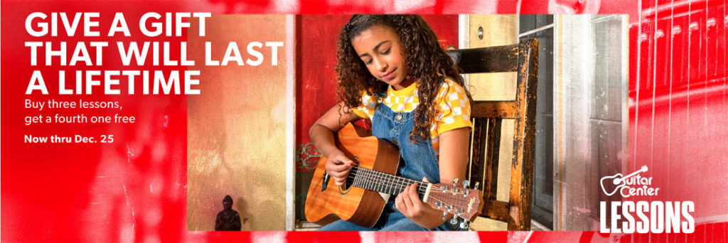 From the Guitar Center website - young girl playing a guitar with lessons