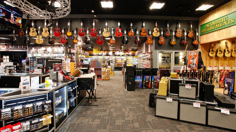The inside view of the Guitar Center store in Manhattan