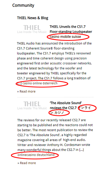 links buried in the text that link to foreign online gambling sites