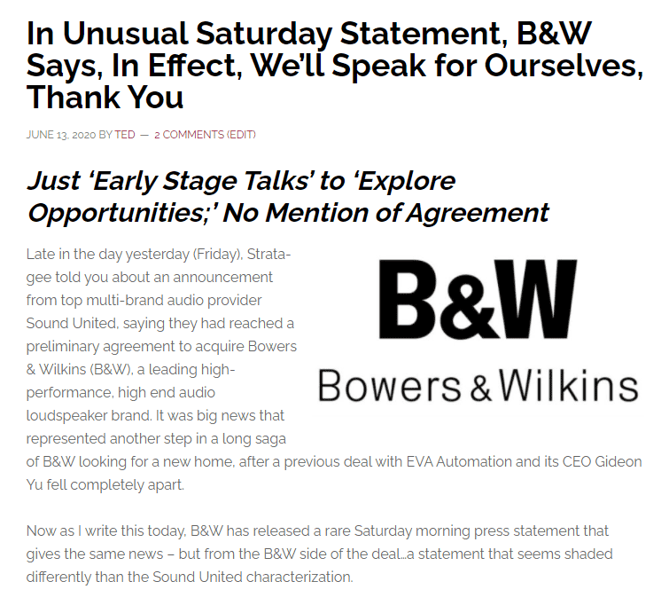 Image of post about B&W releasing a rare Saturday statement