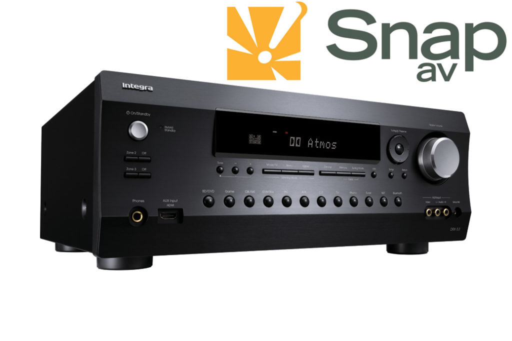 Graphic showing integra a/v receiver and snapav logo