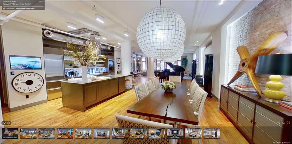 The kitchen/dining space in the Savant Experience Center in Manhattan