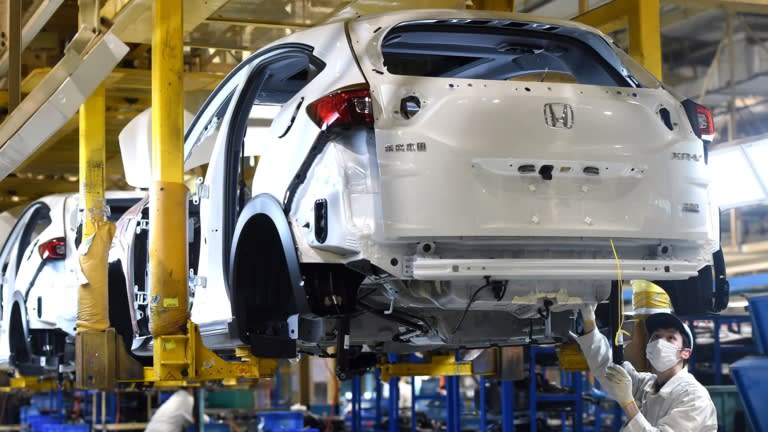 Honda car factory in Wuhan, China. Honda has closed plants due to the chip shortage
