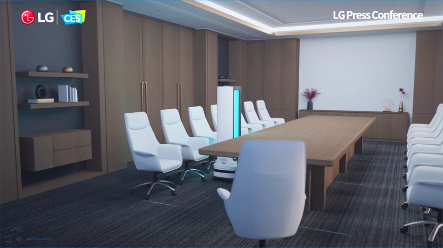 CES - An artist's rendering of an LG sanitation robot sanitizing a conference room