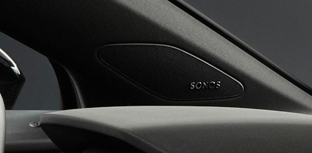 Close up photo of the Sonos speaker in the Audi image above