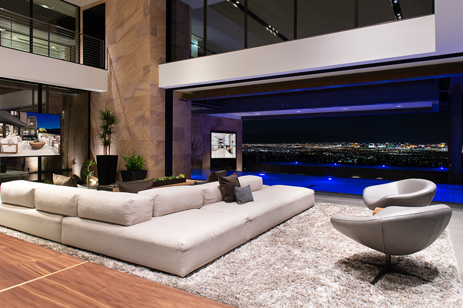 Savant Vegas Modern living room looking at Las Vegas