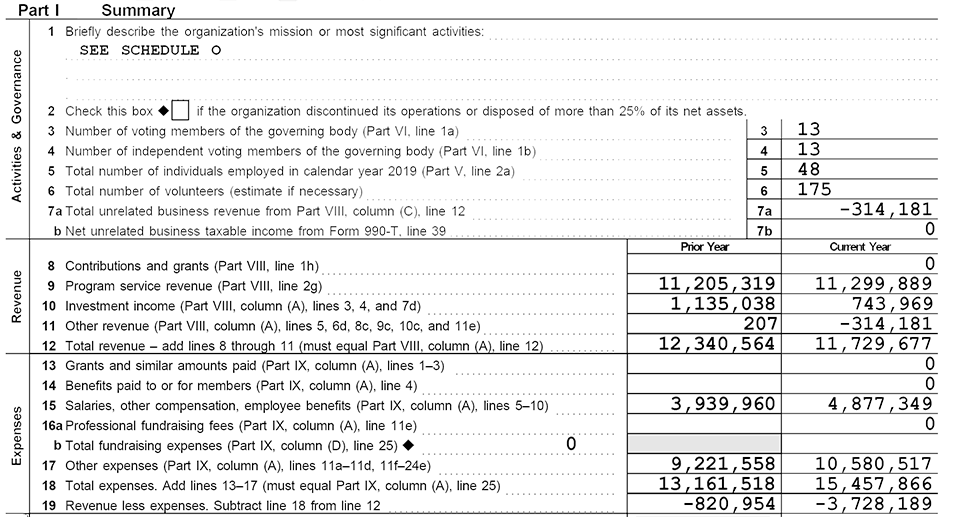 A section of CEDIA's Form 990 for 2019