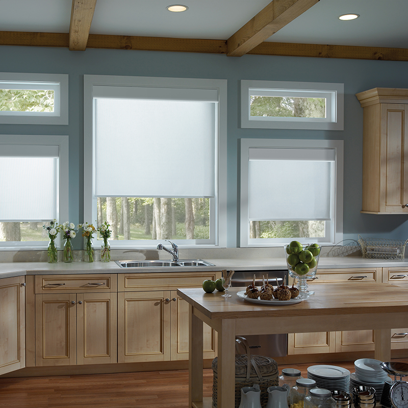 Crestron Home battery-powered shades in the kitchen