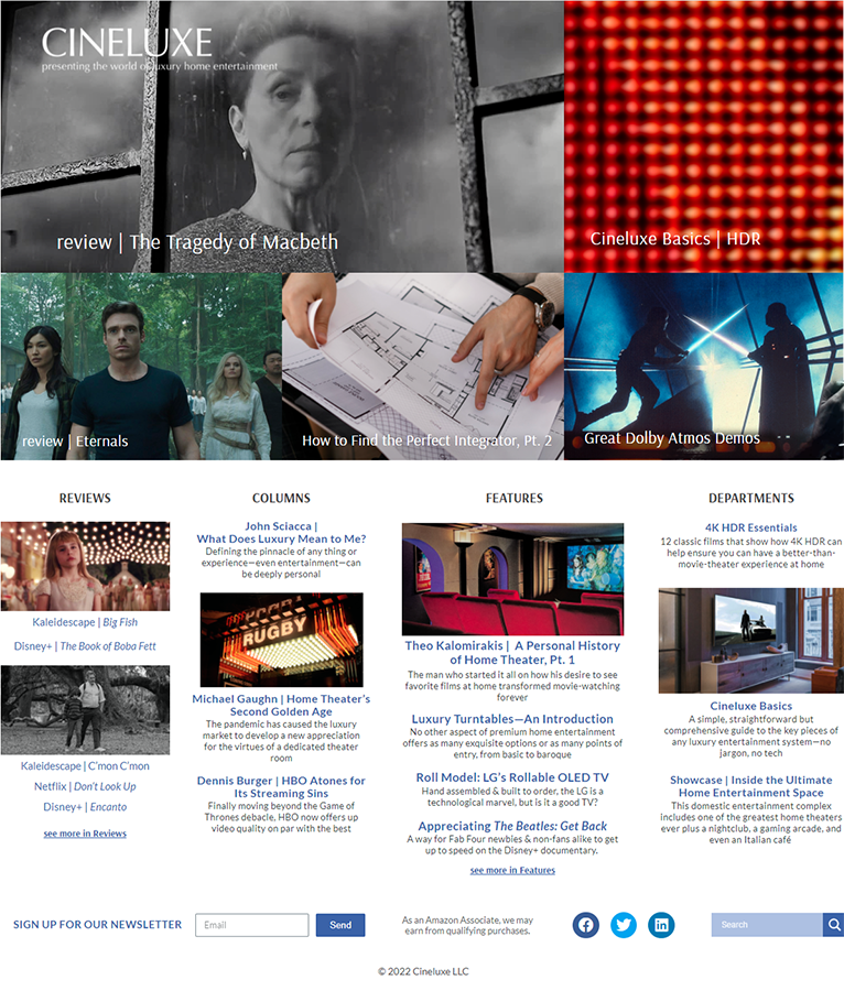 Cineluxe website home page
