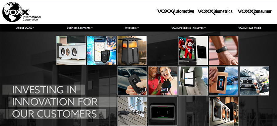 Screenshot of VOXX website