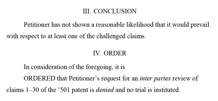 PTAB order dismissing Apple challenge of Masimo patents