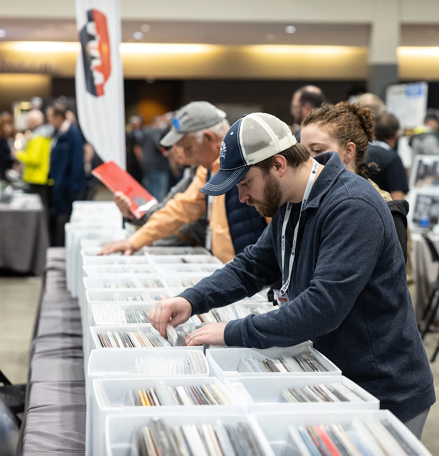 A vinyl record stand at a show