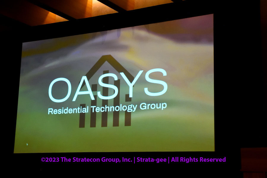 Oasys logo projected on a screen