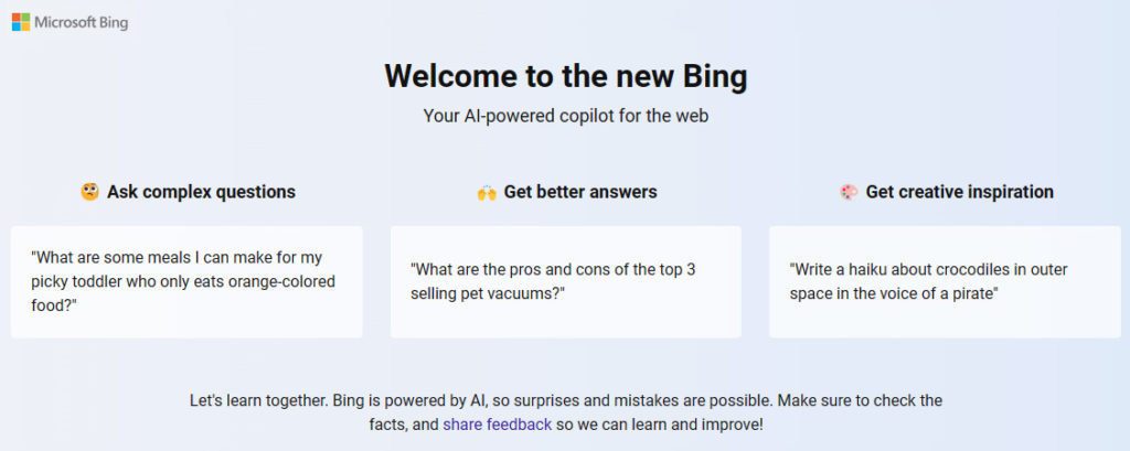 Microsoft Bing AI driven by ChatGPT
