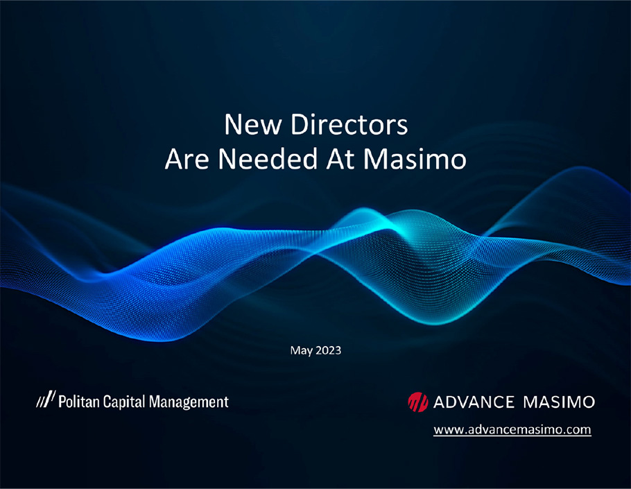 Cover of a Politan presentation to Masimo investors