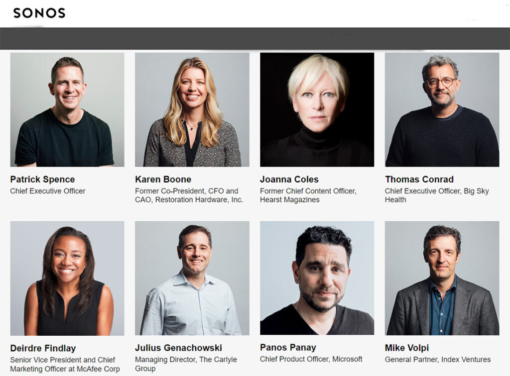 Sonos Board of Directors page now outdated