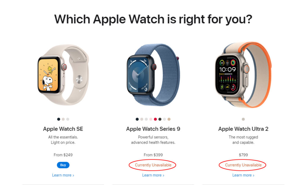 Apple Watch models including Series 9 & Ultra 2 which infringe on Masimo technology says the ITC