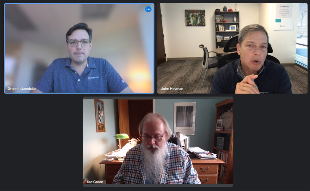 Screenshot of Snap One execs briefing Ted Green of Strata-gee