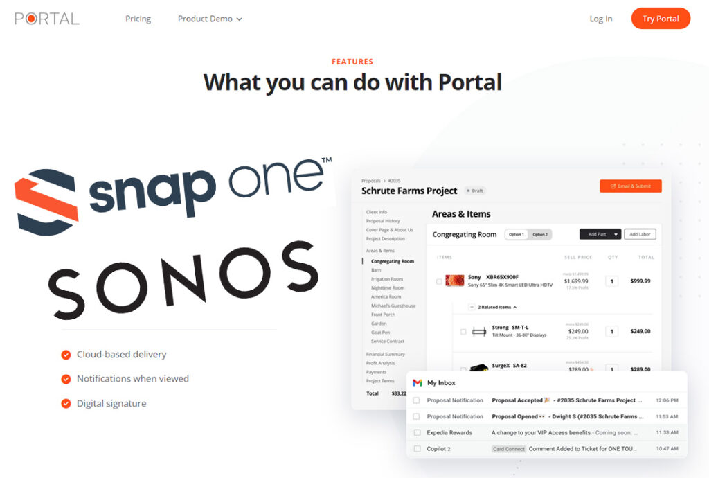 Portal website home page with Snap One and Sonos logos