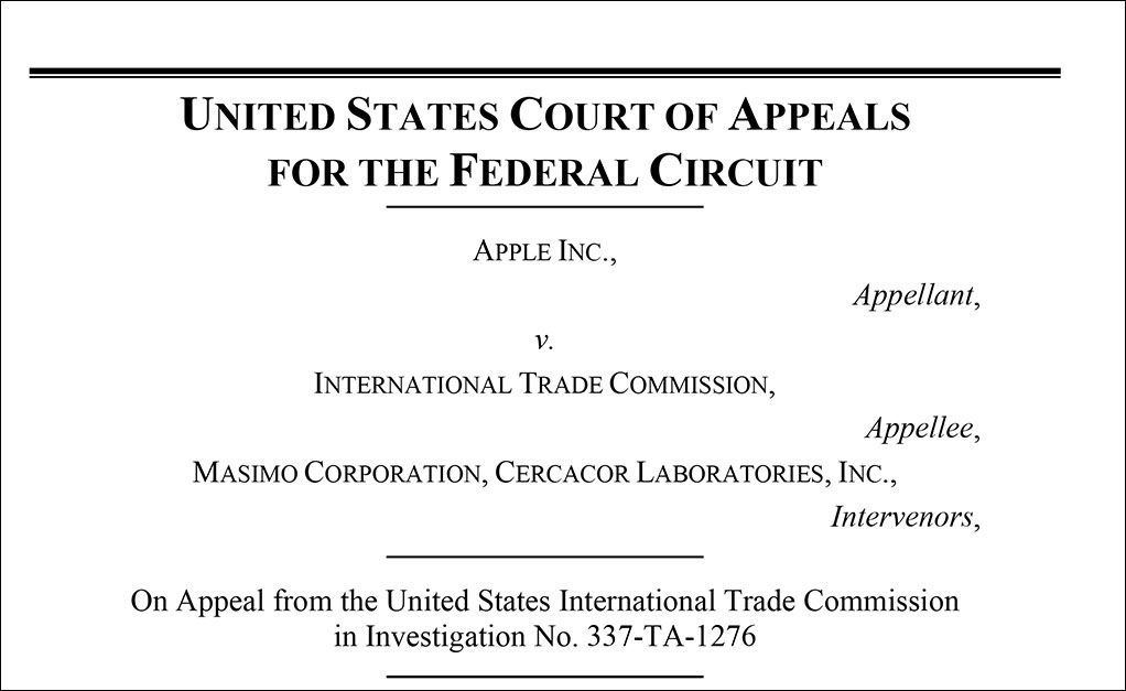 Header for Apple Inc., v. International Trade Commission ITC & Masimo