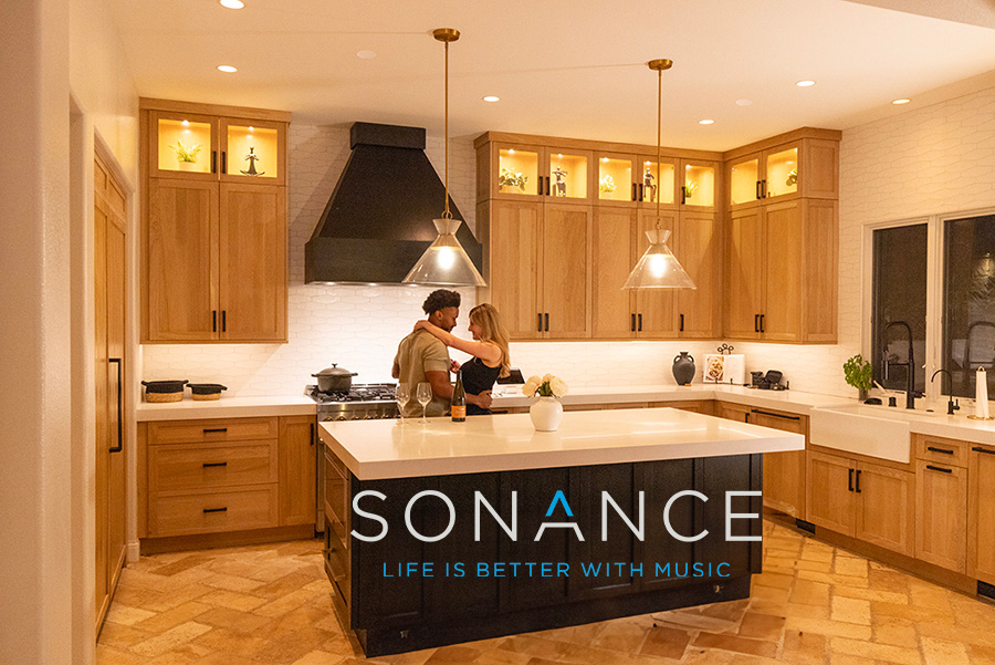 Photo of a kitchen with Sonance Small Aperture Series speakers