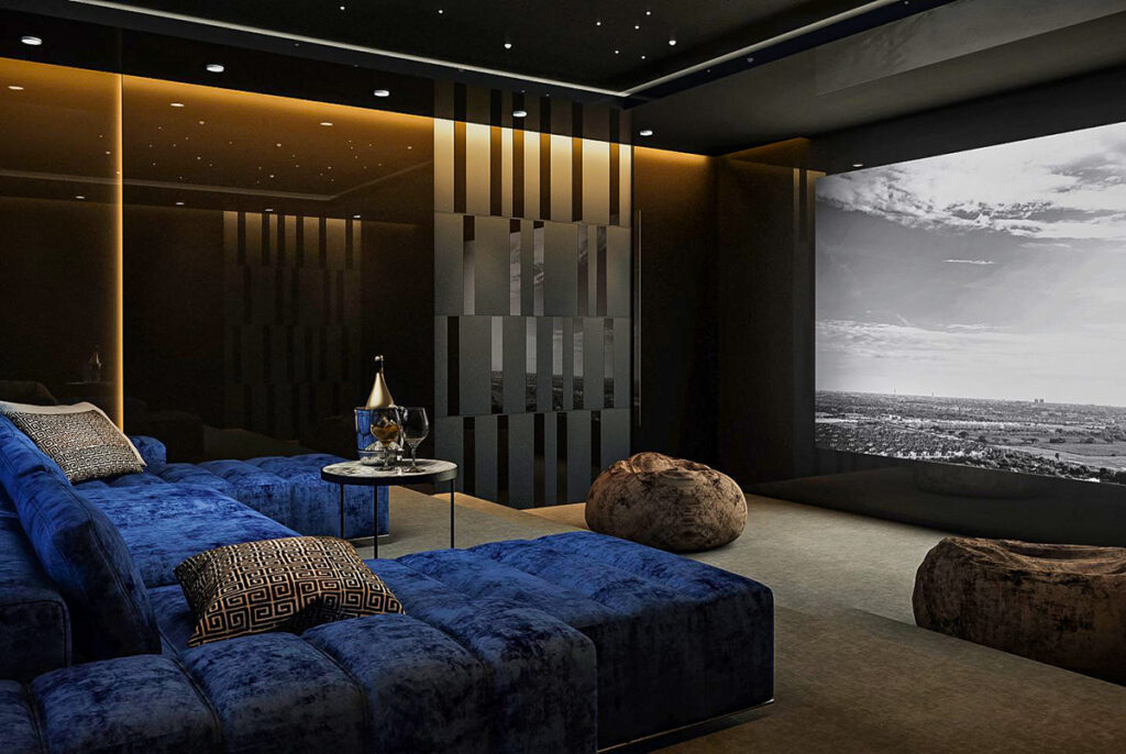 A home theater featuring JBL Synthesis loudspeakers